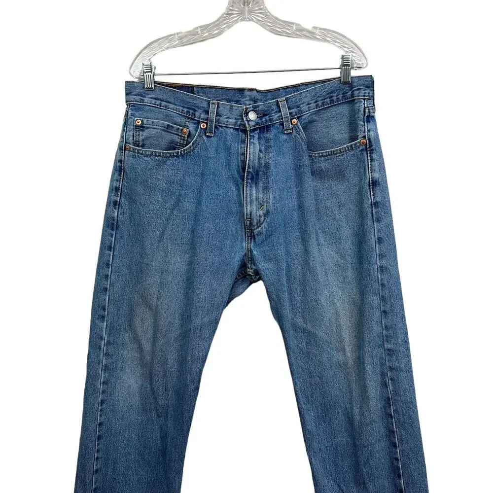 Levis Mens 505 Jeans Straight Leg 5 Pocket Zip Fly Mid Rise Blue Wash SZ 36X29*